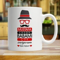 Kişiye Özel Babamı Çok Seviyorum Tasarımlı Beyaz Kupa Bardak - 1
