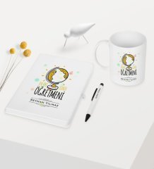 Kişiye Özel Sınıf Öğretmeni Temalı Beyaz Defter Kalem Kupa Seti - 4