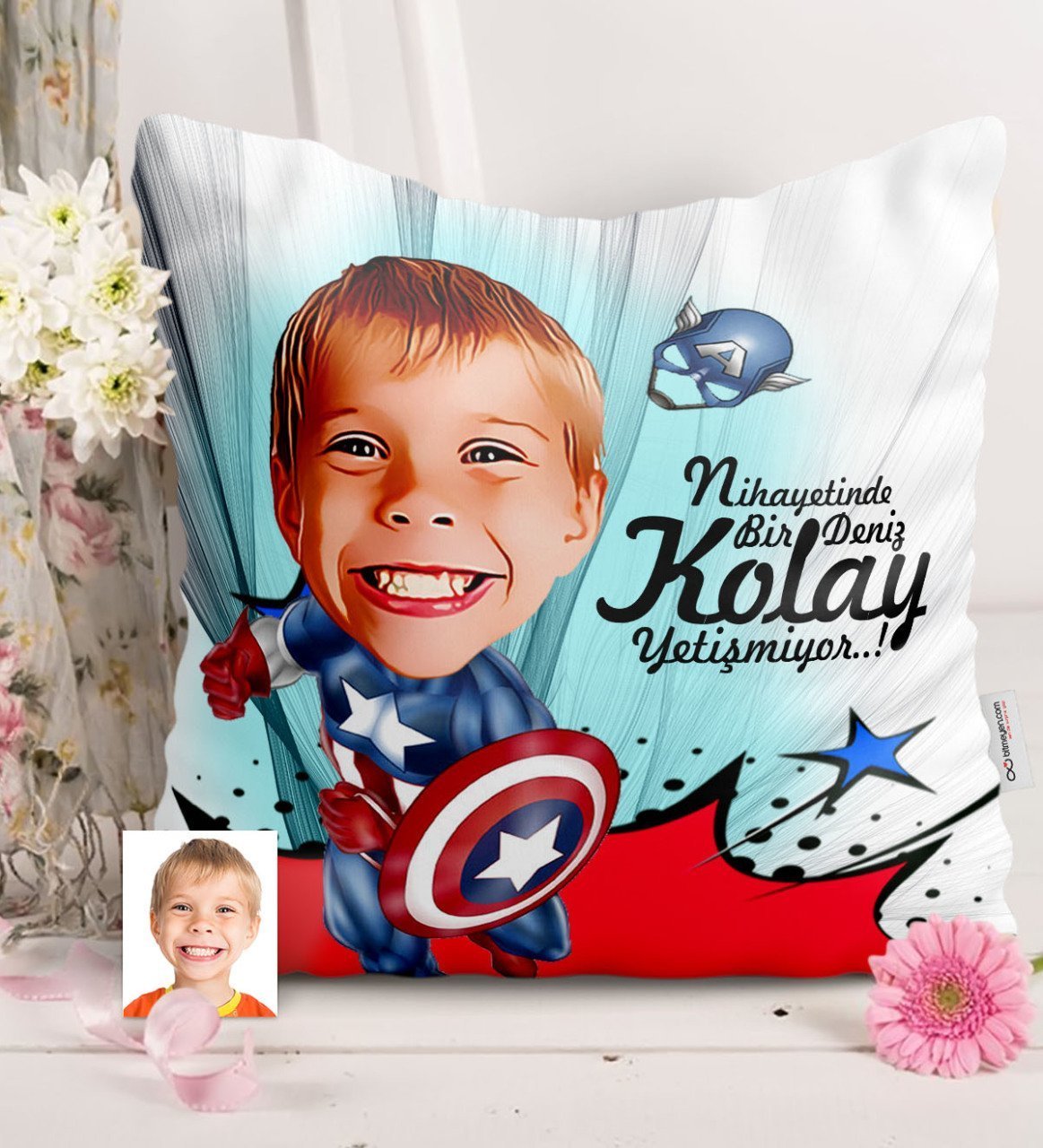 Kişiye Özel Erkek Çocuk Karikatürlü Saten Yastık - 2