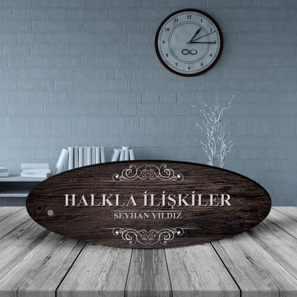 Kişiye Özel Mesleki Halkla İlişkiler Ahşap Oval Masa İsimliği - 3