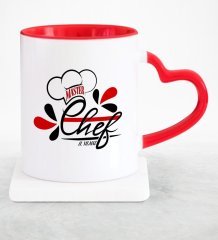 Kişiye Özel Master Chef Kırmızı Kalpli Kupa Bardak - 5
