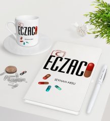 Kişiye Özel Eczacı Beyaz Defter Kalem Türk Kahvesi Fincanı Seti-3