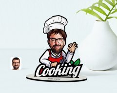 Kişiye Özel Erkek Chef Karikatürlü Ahşap Biblo Model-14