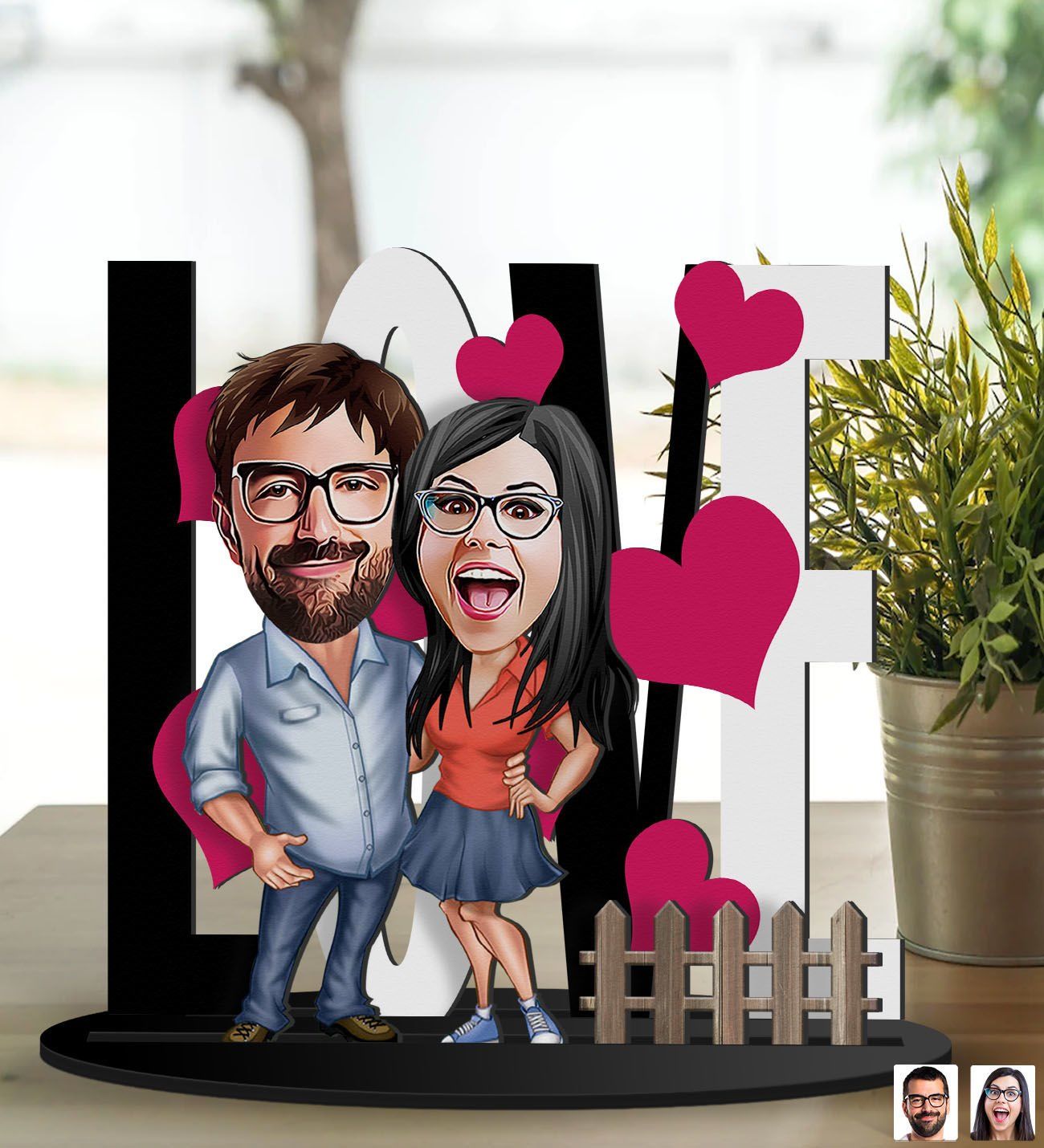 BK Gift Kişiye Özel Sevgililer Karikatürlü 3D Ahşap Biblo, Sevgili Biblo, Ahşap Biblo, Sevgiliye Hediye, Sevgililer Günü Hediyesi-3