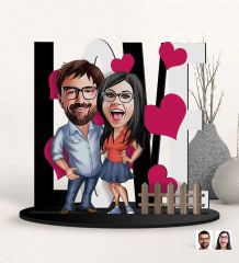 BK Gift Kişiye Özel Sevgililer Karikatürlü 3D Ahşap Biblo, Sevgili Biblo, Ahşap Biblo, Sevgiliye Hediye, Sevgililer Günü Hediyesi-3