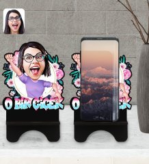 Kişiye Özel O Bir Çiçek Karikatürlü Ahşap Biblo Telefon Standı-1