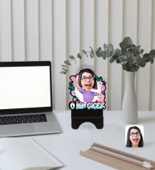 Kişiye Özel O Bir Çiçek Karikatürlü Ahşap Biblo Telefon Standı-1