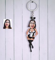 Kişiye Özel Tavşan Kız Karikatür Anahtarlık