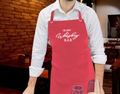 BK Gift Kişiye Özel İsimli Bar Tasarımlı Profesyonel Kırmızı Mutfak Önlüğü, Aşçı Önlüğü, Şef Önlüğü, Arkadaşa Hediye-3