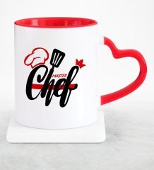Kişiye Özel Master Chef Kırmızı Kalpli Kupa Bardak - 4