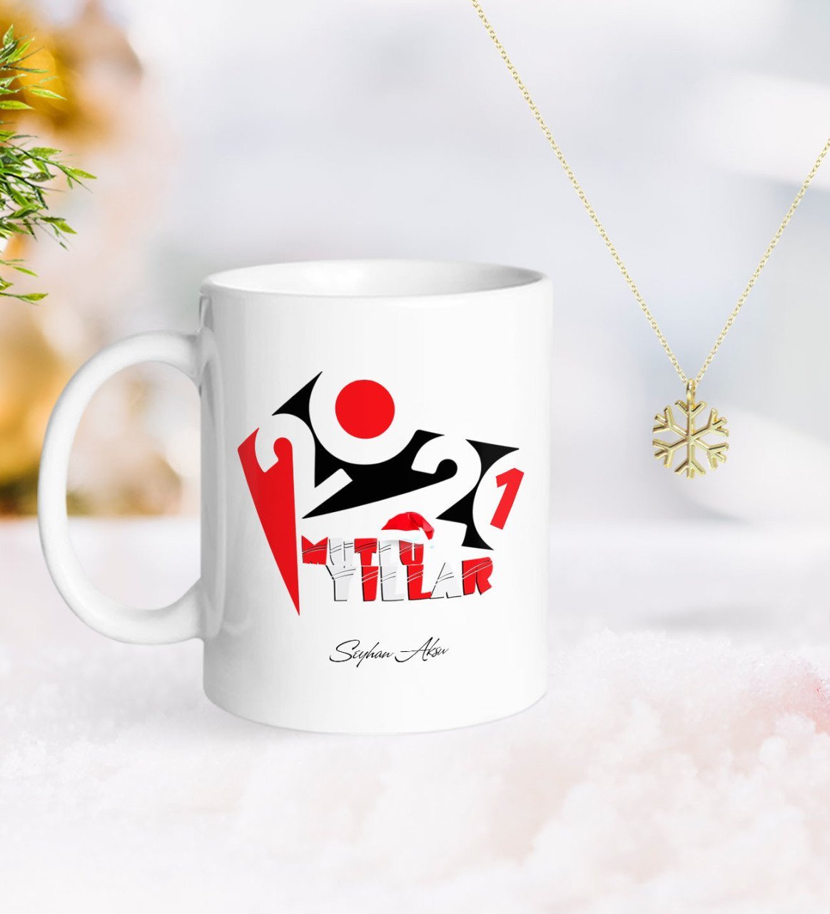 BK Gift Kişiye Özel 2023 Mutlu Yıllar Kupa ve Kar Tanesi Kolye-13