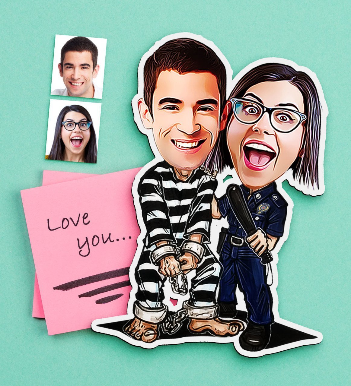 Kişiye Özel Sevgililer Karikatürlü Ahşap Magnet-8