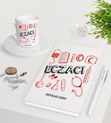 Kişiye Özel Eczacı Beyaz Defter Kalem Türk Kahvesi Fincanı Seti-2