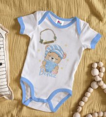 BK Kids Kişiye Özel İsimli Mavi Bebek Body Zıbın ve Erkek Bebek Künyesi Hediye Seti-7
