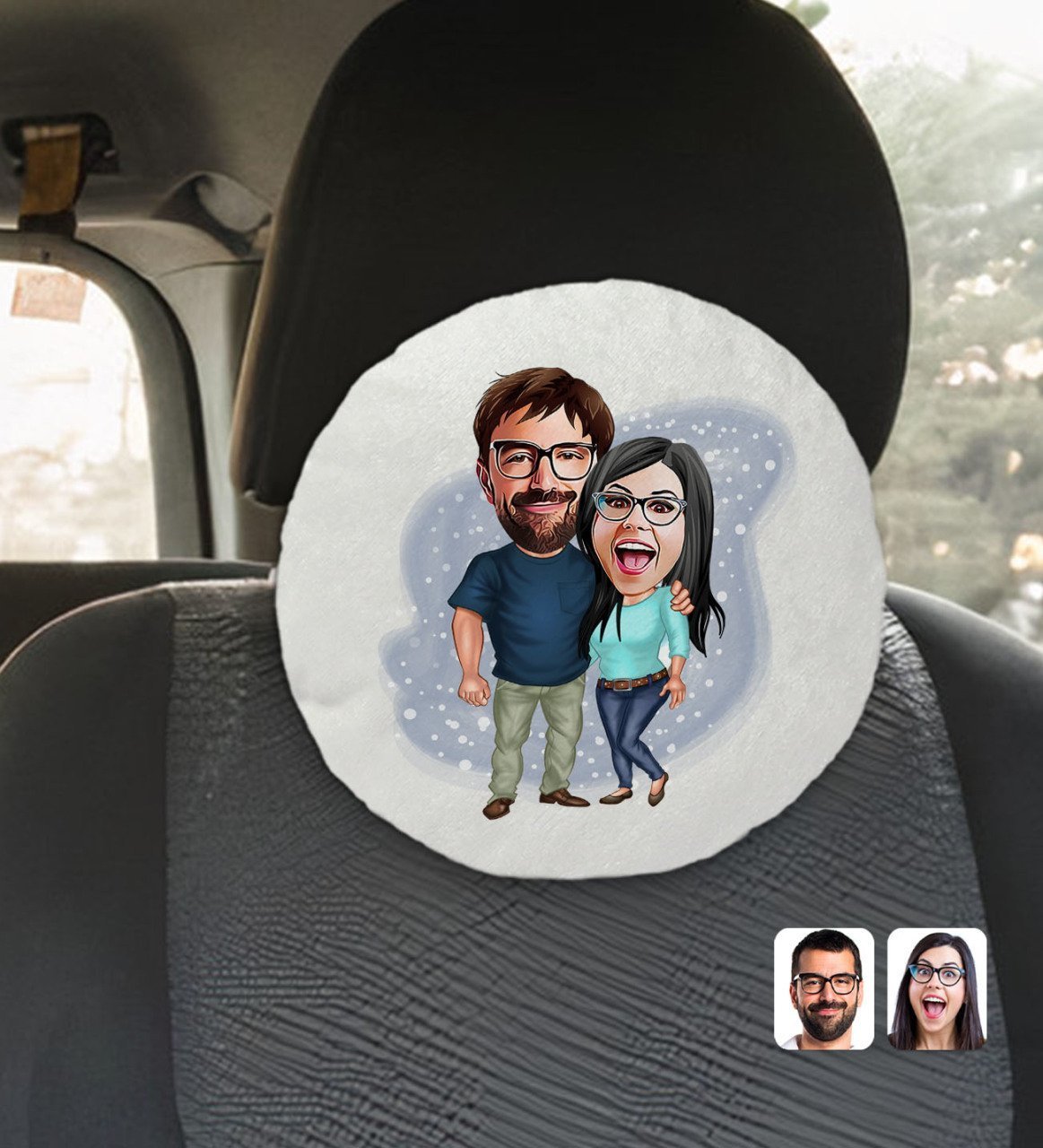 Kişiye Özel Sevgililer Karikatürlü Yuvarlak Dekoratif Kırlent Yastık-109