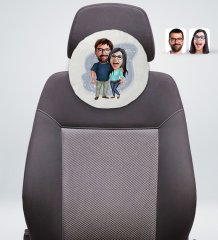 Kişiye Özel Sevgililer Karikatürlü Yuvarlak Dekoratif Kırlent Yastık-109