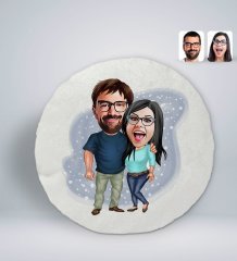 Kişiye Özel Sevgililer Karikatürlü Yuvarlak Dekoratif Kırlent Yastık-109