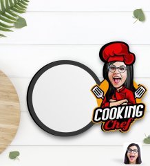 Kişiye Özel Kadın Chef Karikatürlü Ahşap Bardak Altlığı-11