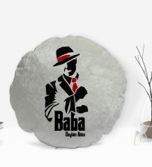 Kişiye Özel İsimli Baba Godfather Tasarımlı Yuvarlak Dekoratif Kırlent Yastık-18