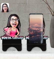 Kişiye Özel Dünya Tatlısı Karikatürlü Ahşap Biblo Telefon Standı-1