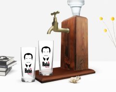 Kişiye Özel Renkli Baskılı Godfather Baba Tasarımlı İkili Rakı Bardağı ve Ahşap Rakı Standı Hediye Seti-12