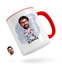 Kişiye Özel Erkek Kasap Karikatürlü Kırmızı Kupa Bardak-1