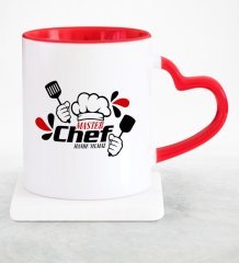 Kişiye Özel Master Chef Kırmızı Kalpli Kupa Bardak - 3