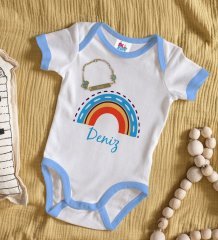 BK Kids Kişiye Özel İsimli Mavi Bebek Body Zıbın ve Erkek Bebek Künyesi Hediye Seti-2