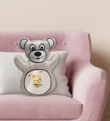 BK Gift Sevimli Arı Tasarımlı Krem Ayıcık Yastık-2