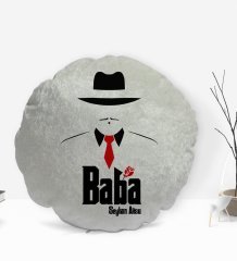 Kişiye Özel İsimli Baba Godfather Tasarımlı Yuvarlak Dekoratif Kırlent Yastık-17