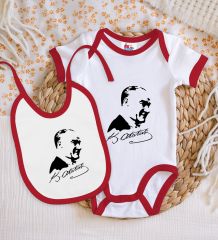 BK Kids Atatürk Temalı Kırmızı Bebek Body Zıbın ve Mama Önlüğü Hediye Seti-26