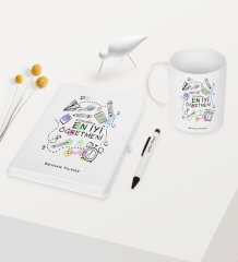 Kişiye Özel Dünyanın En İyi Öğretmeni Temalı Beyaz Defter Kalem Kupa Seti - 8