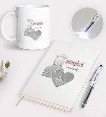 Kişiye Özel Hemşire Tasarımlı Defter Kupa ve Dokunmatik Işıklı Kalem Seti-4