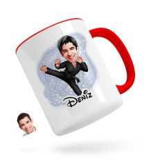 Kişiye Özel Erkek Karateci Karikatürlü Kırmızı Kupa Bardak-1