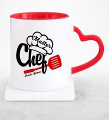 Kişiye Özel Master Chef Kırmızı Kalpli Kupa Bardak - 1
