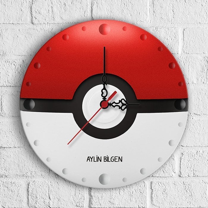 Kişiye Özel Pokemon Ball Tasarımlı Ahşap Duvar Saati (30 cm.) - 1