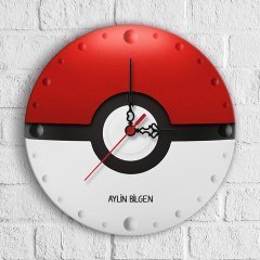 Kişiye Özel Pokemon Ball Tasarımlı Ahşap Duvar Saati (30 cm.) - 1