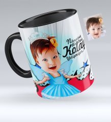 Kişiye Özel Kız Çocuk Karikatürlü Siyah Kupa Bardak - 1