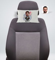 Kişiye Özel İsimli Erkek Doğum Günü Karikatürlü Dikdörtgen Araç Koltuk Yastığı-3