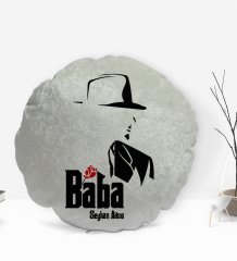Kişiye Özel İsimli Baba Godfather Tasarımlı Yuvarlak Dekoratif Kırlent Yastık-16