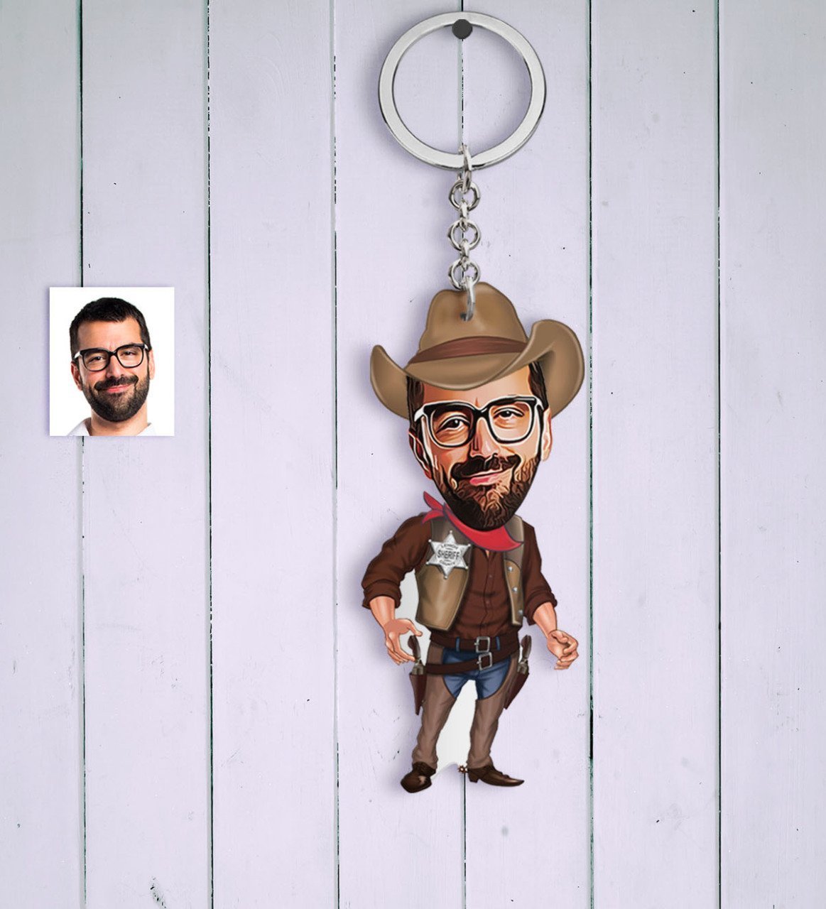 Kişiye Özel Bay Şerif Karikatür Anahtarlık