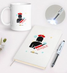 Kişiye Özel Hemşire Tasarımlı Defter Kupa ve Dokunmatik Işıklı Kalem Seti-3