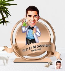 Kişiye Özel Yılın En İyi Erkek Öğretmeni Karikatürlü 3D Ahşap Biblo Plaket-6