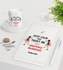 Kişiye Özel Eczacı Teknisyeni Beyaz Defter Kalem Türk Kahvesi Fincanı Seti-2