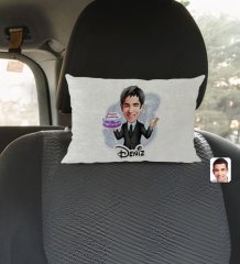 Kişiye Özel İsimli Erkek Doğum Günü Karikatürlü Dikdörtgen Araç Koltuk Yastığı-2
