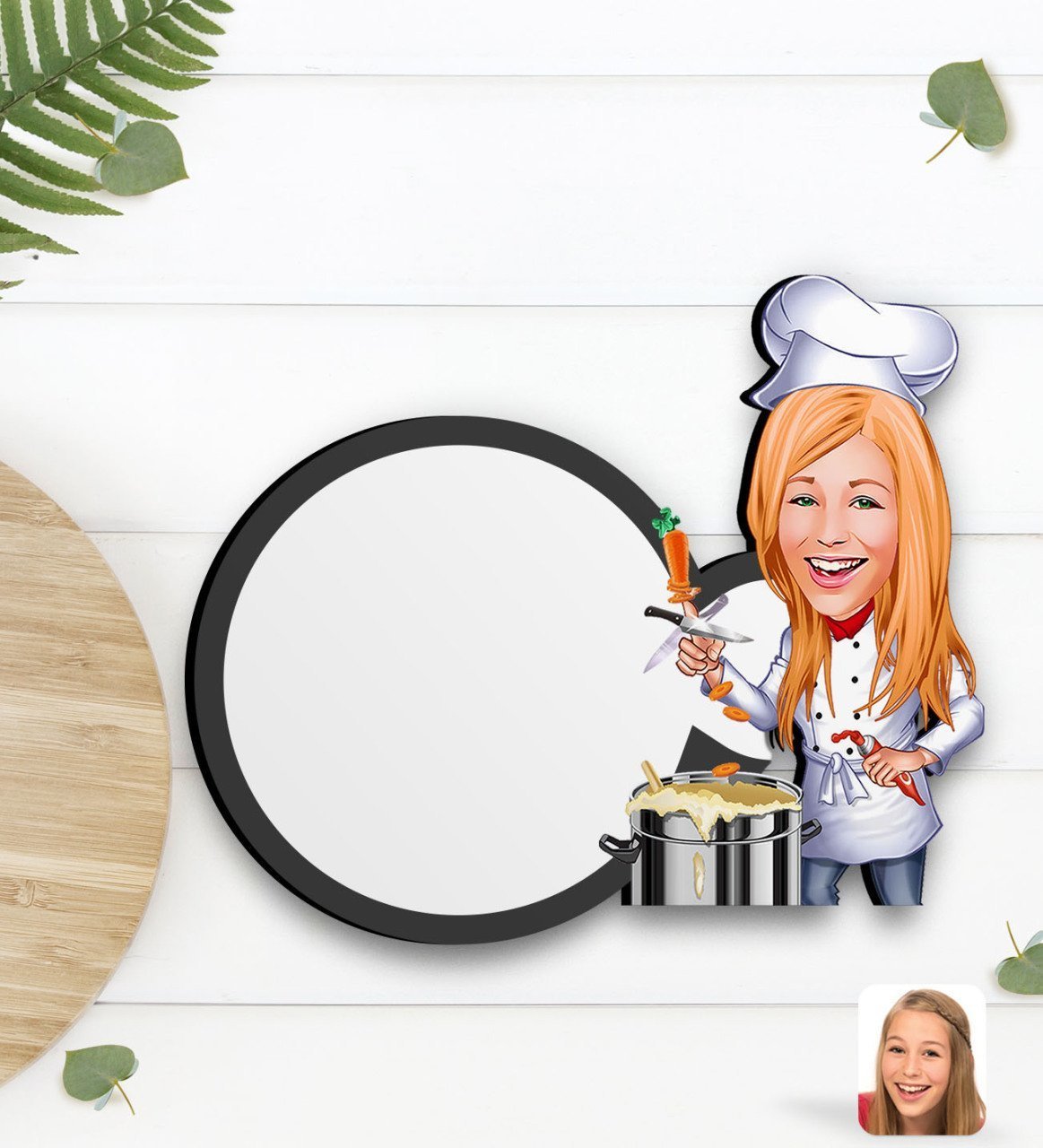 Kişiye Özel Kadın Chef Karikatürlü Ahşap Bardak Altlığı-1