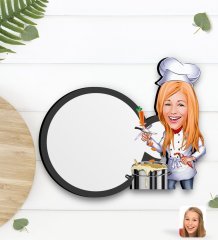 Kişiye Özel Kadın Chef Karikatürlü Ahşap Bardak Altlığı-1