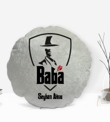 Kişiye Özel İsimli Baba Godfather Tasarımlı Yuvarlak Dekoratif Kırlent Yastık-15