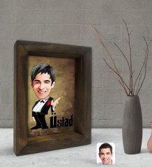 Kişiye Özel Baba Godfather Üstad Karikatürlü Dekoratif Doğal Masif Ahşap Çerçeve 15x20cm-3