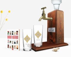 Kişiye Özel Renkli Baskılı İsimli İkili Rakı Bardağı Ahşap Rakı Standı ve Cep Kitabı Hediye Seti-109
